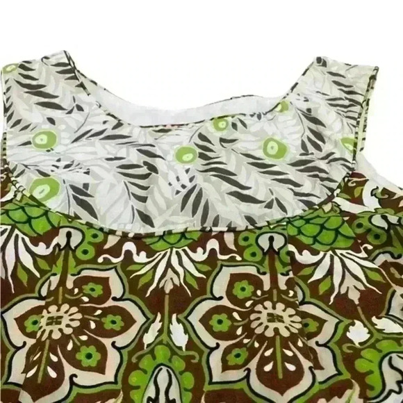 Milly Cotton Green Brown Floral Flower Print Pattern Sleeveless Sheath Dress 6 - Picture 2 of 10